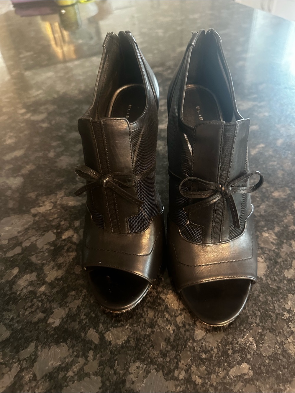 Elle Black Peep-Toe Lace-Up Heeled Booties
